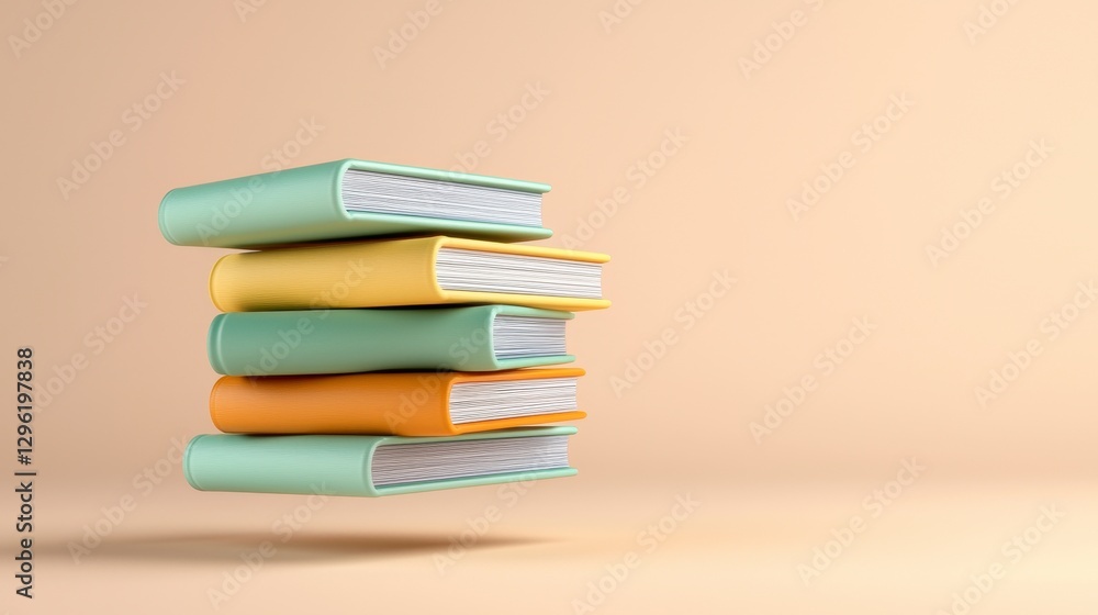 Fototapeta premium Floating Stack of Pastel Books on Beige Background