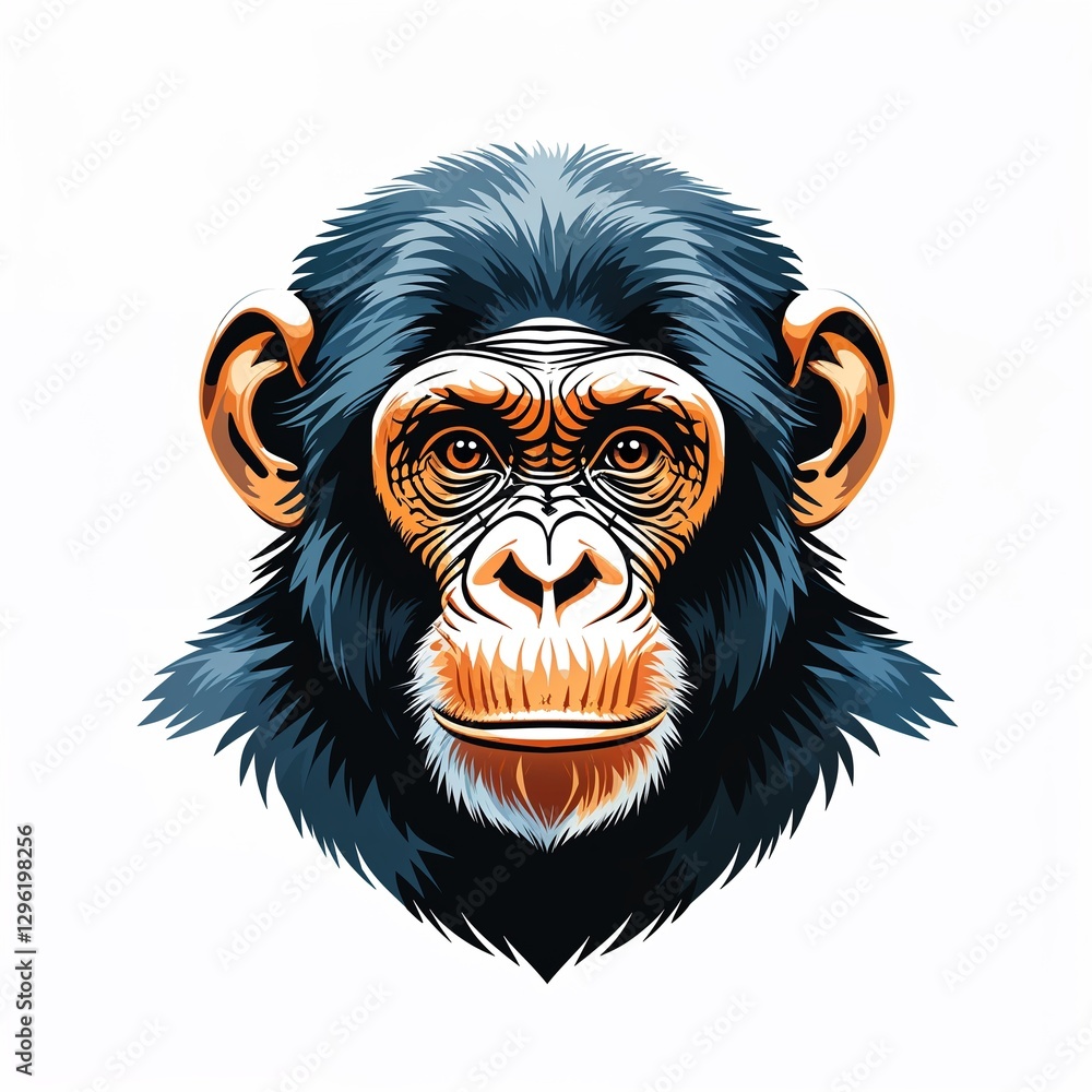 Obraz premium chimpanzee head on plain white background childish style illustration