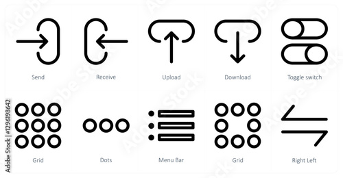 A set of 10 directions icons as send, receive, upload
