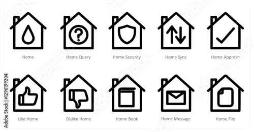 A set of 10 home icons as home, home query, home security