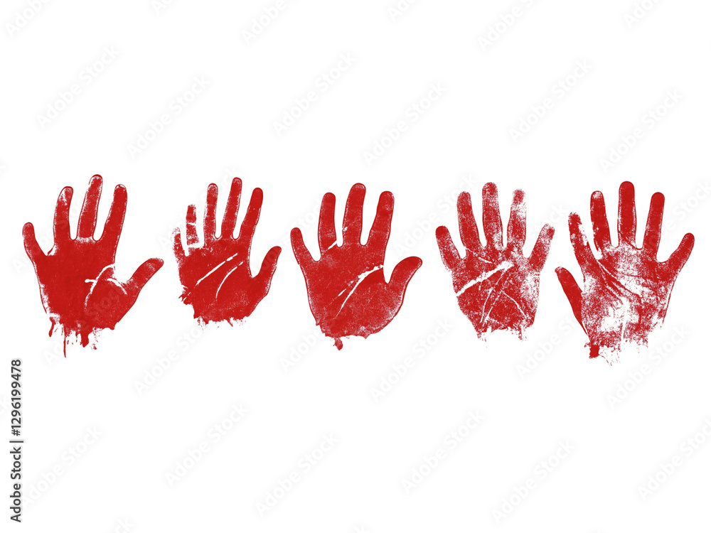 Set bloody handprint, gore isolated on png transparent background Set bloody handprint, gore isolated on png transparent background