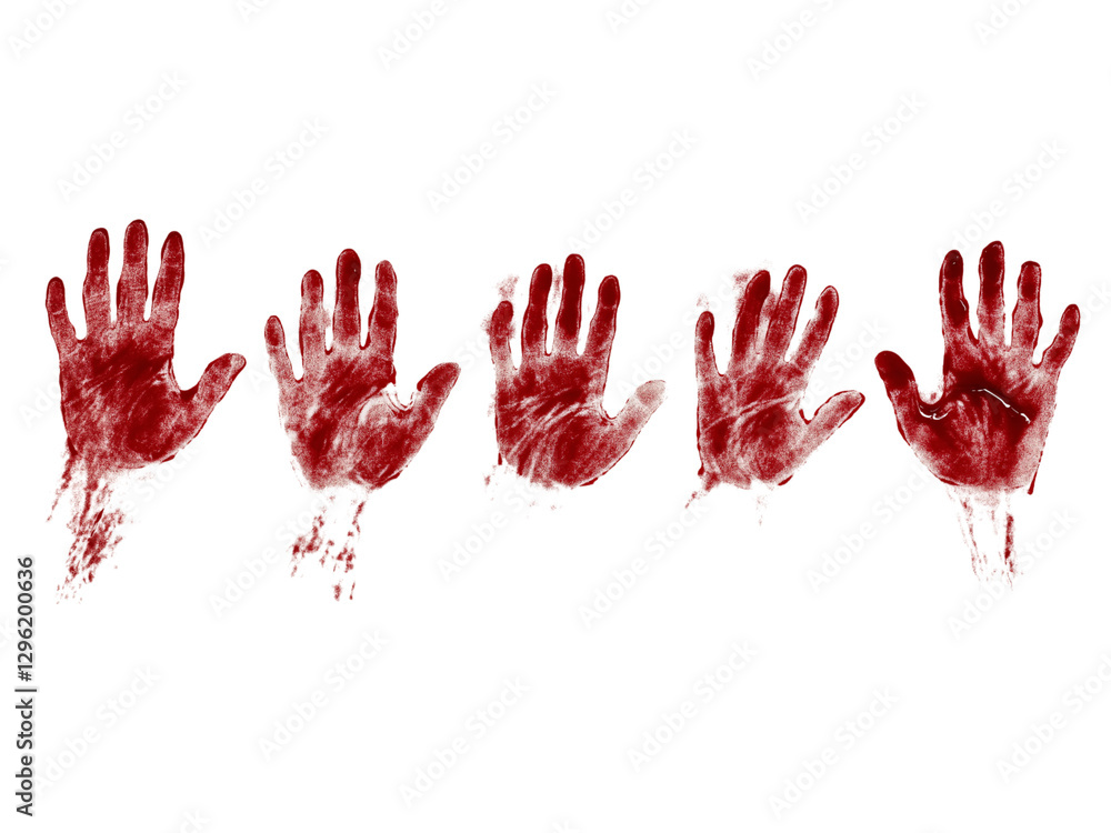 Set bloody handprint, gore isolated on png transparent background Set bloody handprint, gore isolated on png transparent background