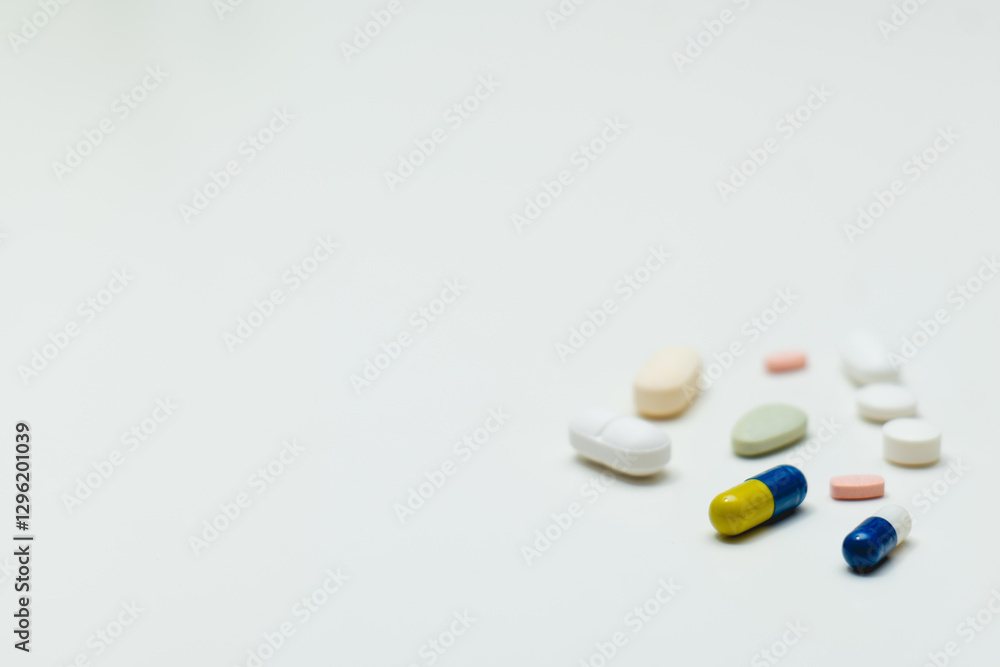 colored pills and capsule on white background colored pills and capsule on white background