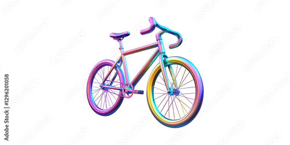 Fototapeta premium Colorful gradient bicycle with rainbow wheels isolated on transparent background