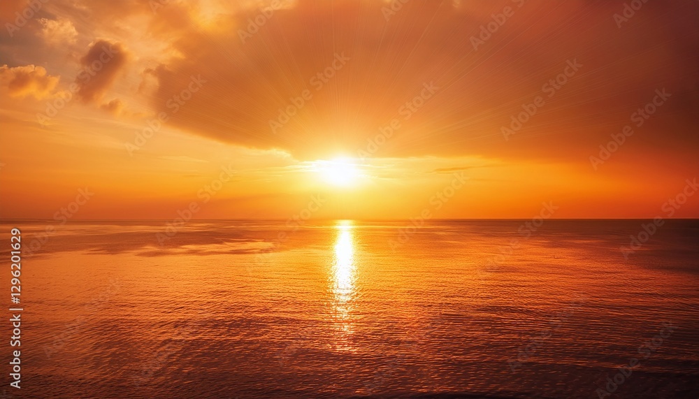 Obraz premium Orange Sunset over Ocean Dramatic Seascape