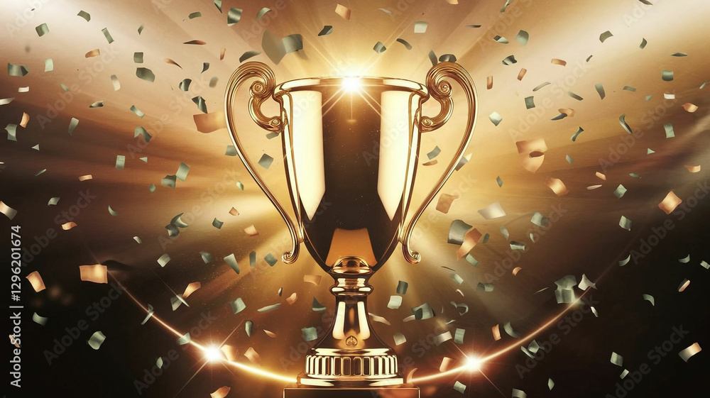 Golden Victory Trophy with Sparkling Confetti
Golden Victory Trophy with Sparkling Confetti