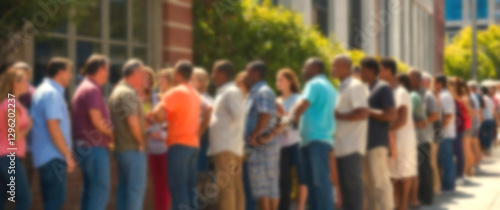 Wallpaper Mural Crowd of shoppers in line, framed by a blurred background for a modern urban aesthetic Torontodigital.ca