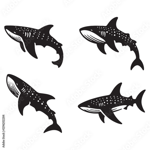 Deep-diving Whale Shark silhouette, roaming the blue depths - Whale Shark illustration - Minimalist Whale Shark vector - Fish silhouette
