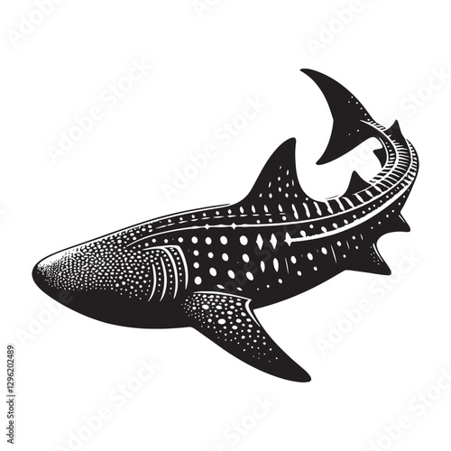 Majestic Whale Shark silhouette, nature’s gentle deep-sea colossus - Whale Shark illustration - Minimalist Whale Shark vector - Fish silhouette
