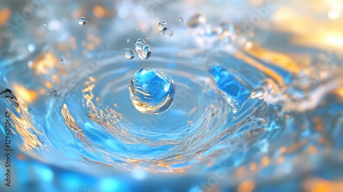 Water Drop Impact  Abstract Blue Ripples   Splash