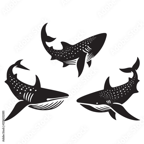 Colossal Whale Shark silhouette, a true titan of the waters - Whale Shark illustration - Minimalist Whale Shark vector - Fish silhouette
