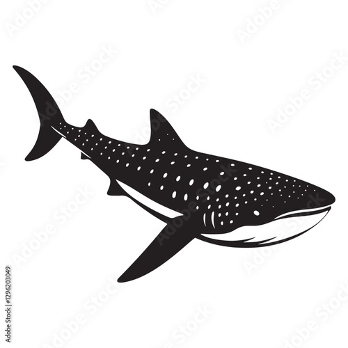 Drifting Whale Shark silhouette, peacefully roaming the ocean - Whale Shark illustration - Minimalist Whale Shark vector - Fish silhouette
