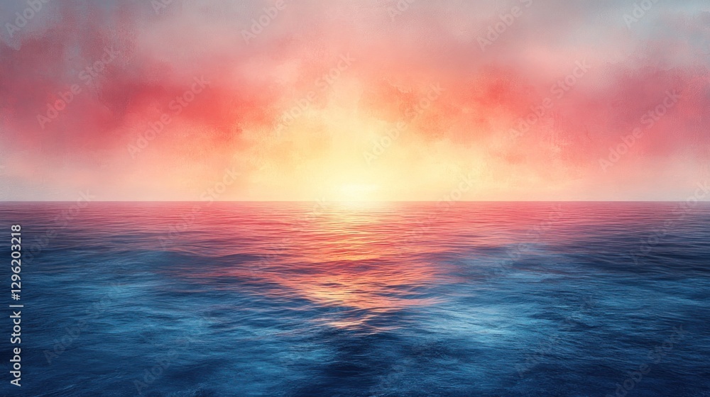 Fototapeta premium Ocean sunset, fiery sky, calm water, background design