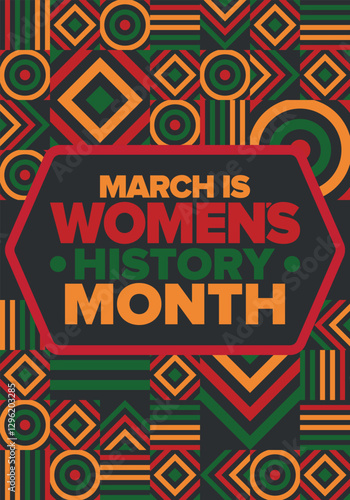 Women's History Month. Celebrated annual in March, to mark women’s contribution to history. Female symbol. Women's rights. Girl power in world. Poster, postcard, banner. Vector illustration