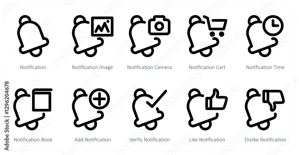 Fototapeta premium A set of 10 notification icons as notification, notification image, notification camera