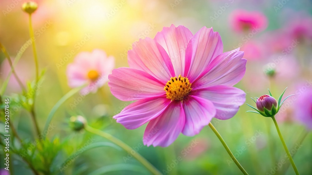 Delicate Pink Cosmos Flower in Soft Focus with Copy Space - Beautiful Floral Background Delicate Pink Cosmos Flower in Soft Focus with Copy Space - Beautiful Floral Background