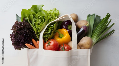 Eco-Friendly Reusable Bag Filled with Fresh Organic Vegetables