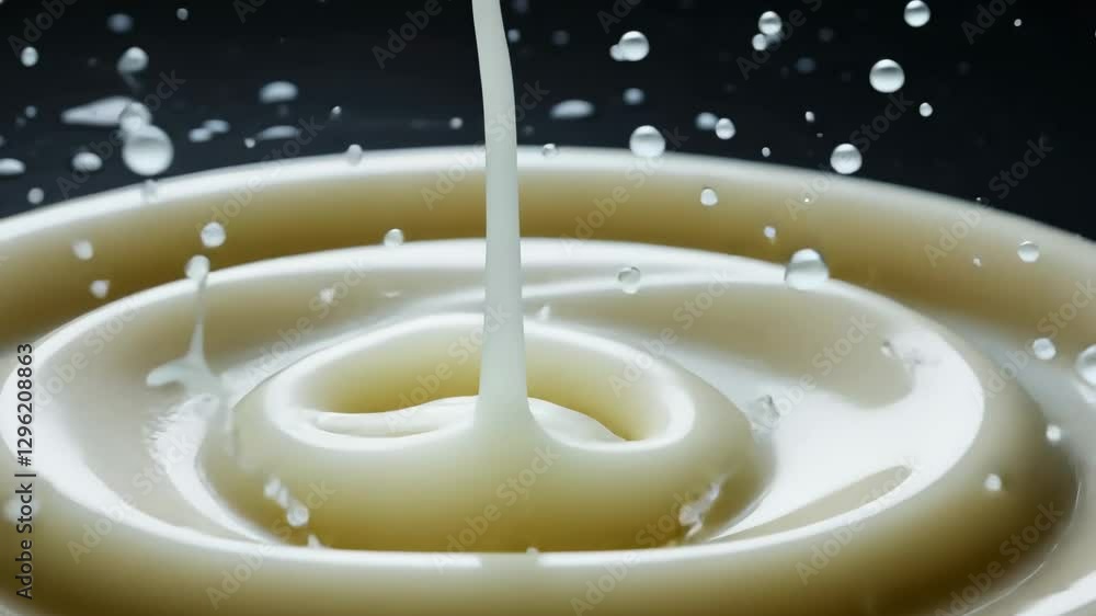 Creamy liquid splash on dark surface captures dynamic movement and texture Creamy liquid splash on dark surface captures dynamic movement and texture