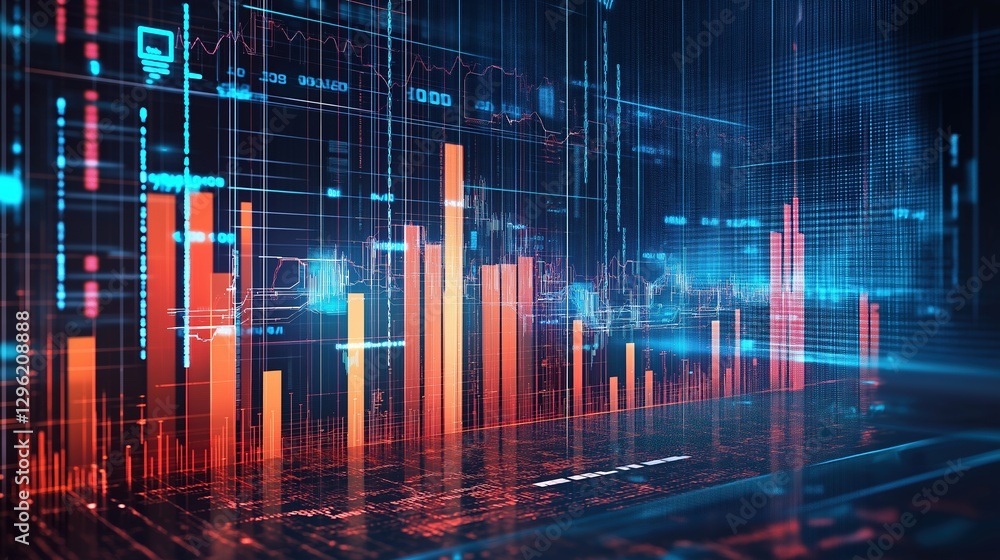 Futuristic digital growth chart showcasing AI adoption trends with rising bar graphs and neural network patterns highlighting rapid technological advancements Futuristic digital growth chart showcasing AI adoption trends with rising bar graphs and neural network patterns highlighting rapid technological advancements