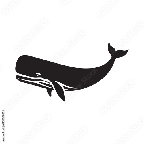 Mighty Sperm Whale silhouette, the deep’s most formidable hunter - Sperm Whale illustration - Minimalist Sperm Whale vector - Fish silhouette
