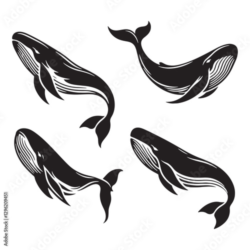 Enormous Sperm Whale silhouette, an awe-inspiring ocean colossus - Sperm Whale illustration - Minimalist Sperm Whale vector - Fish silhouette
