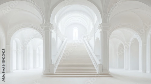 Grand stairway in a white museum or palace  interior shot  suitable for background or architectural design