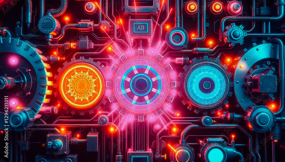 Hi-tech mechanical system with rotating gears Hi-tech mechanical system with rotating gears