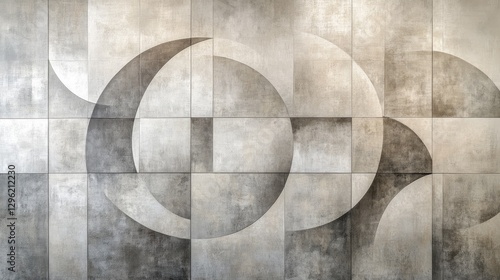Geometric and abstract wall surface featuring circles and square tiles