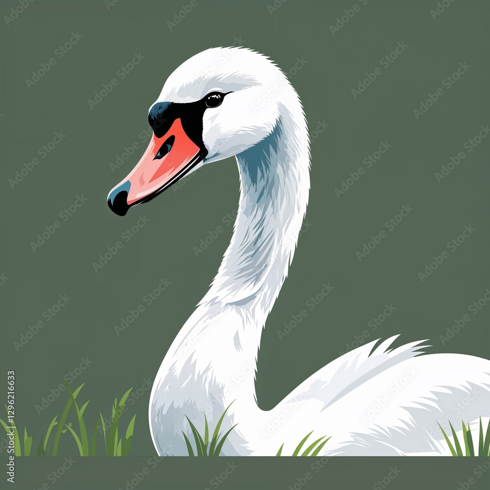 Obraz premium swan head on plain green background childish style illustration