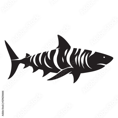 Evasive Tiger Shark silhouette, vanishing into the ocean’s depths - Tiger Shark illustration - Minimalist Tiger Shark vector - Fish silhouette
