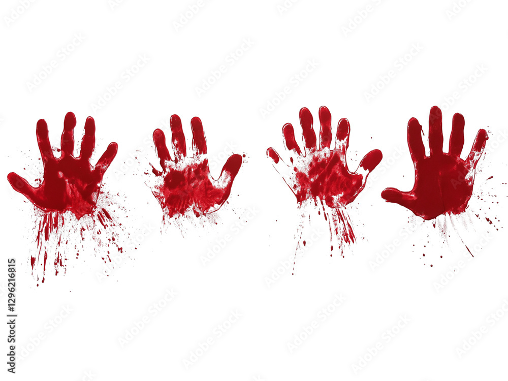 Set bloody handprint, gore isolated on png transparent background Set bloody handprint, gore isolated on png transparent background