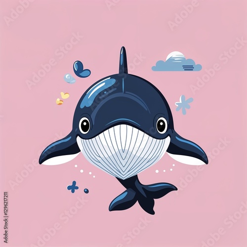 whale head on plain pink background childish style illustration
