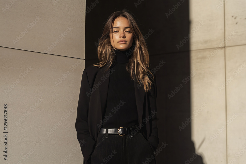 Woman in black turtleneck and blazer Woman in black turtleneck and blazer