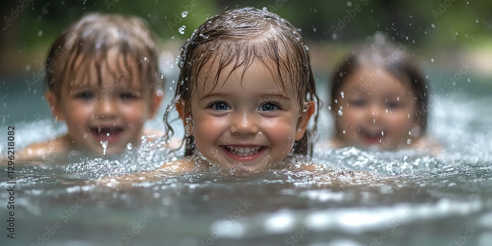 Portrait of children swimming in a pool