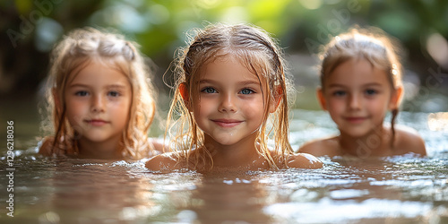 Obraz na płótnie Portrait of children swimming in a pool w salonie
