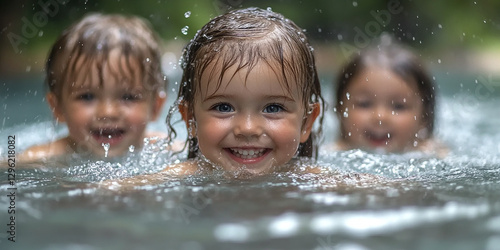Obraz na płótnie Portrait of children swimming in a pool w salonie