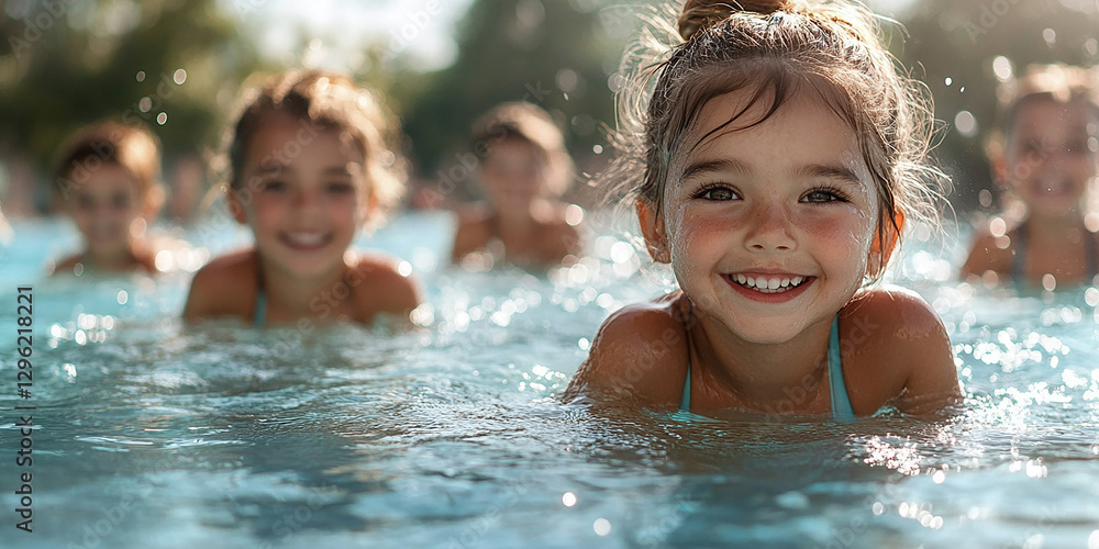Portrait of children swimming in a pool