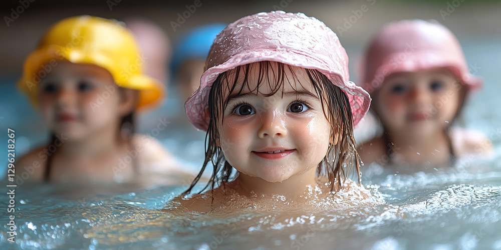 Portrait of children swimming in a pool