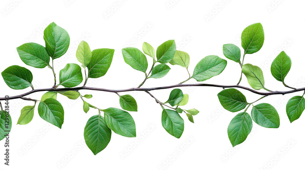 Fototapeta premium Nature's Embrace: A vibrant branch with fresh green leaves, an elegant symbol of growth and vitality, perfectly captured to evoke a sense of renewal and tranquility.