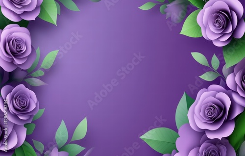 big spring sale banner with purple paper cut flowers, copy space for products, spring floral concept, violet and pink roses, leaves decoration