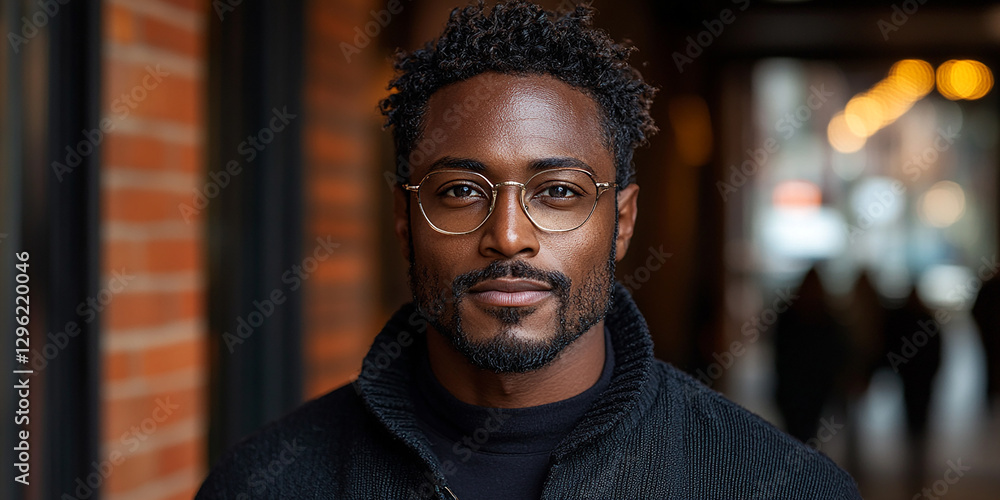 Portrait of an attractive dark-skinned man wearing glasses