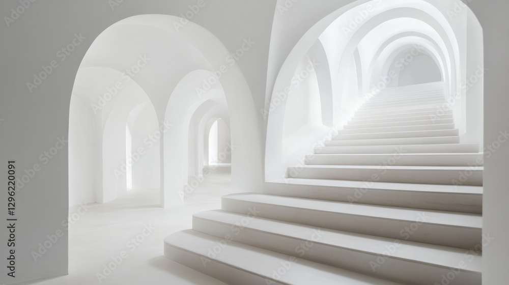 White arched stairway architectural interior, modern design, possible use as background for a design presentation White arched stairway architectural interior, modern design, possible use as background for a design presentation