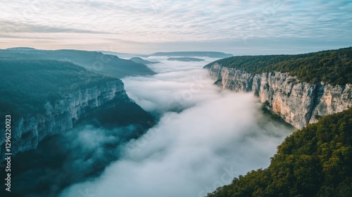 Wallpaper Mural Layers of fog rolling through a mountain canyon, with cliffs and ridges fading into the distance. Torontodigital.ca