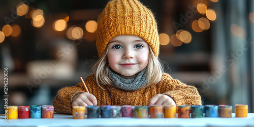 Portrait of a little boy drawing at a table