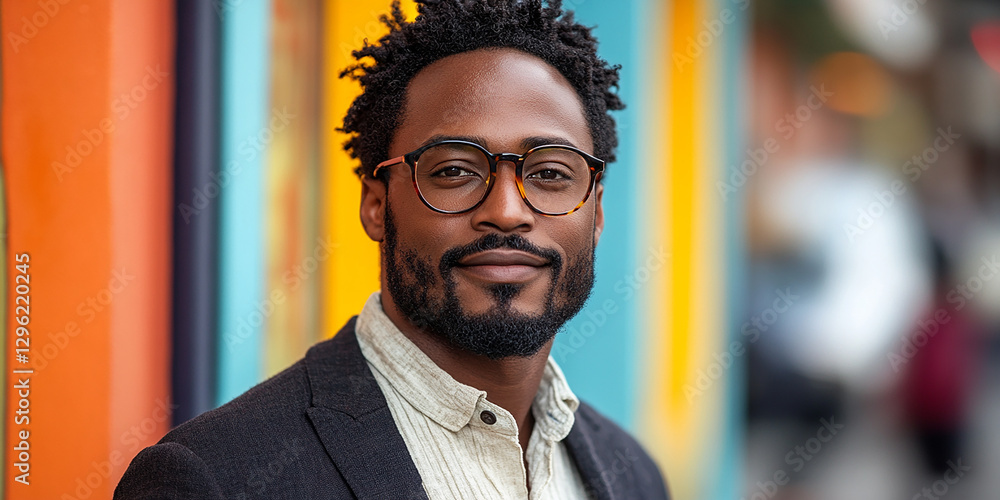 Portrait of an attractive dark-skinned man wearing glasses