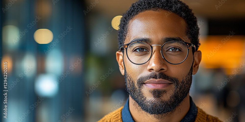 Portrait of an attractive dark-skinned man wearing glasses