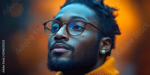 Portrait of an attractive dark-skinned man wearing glasses