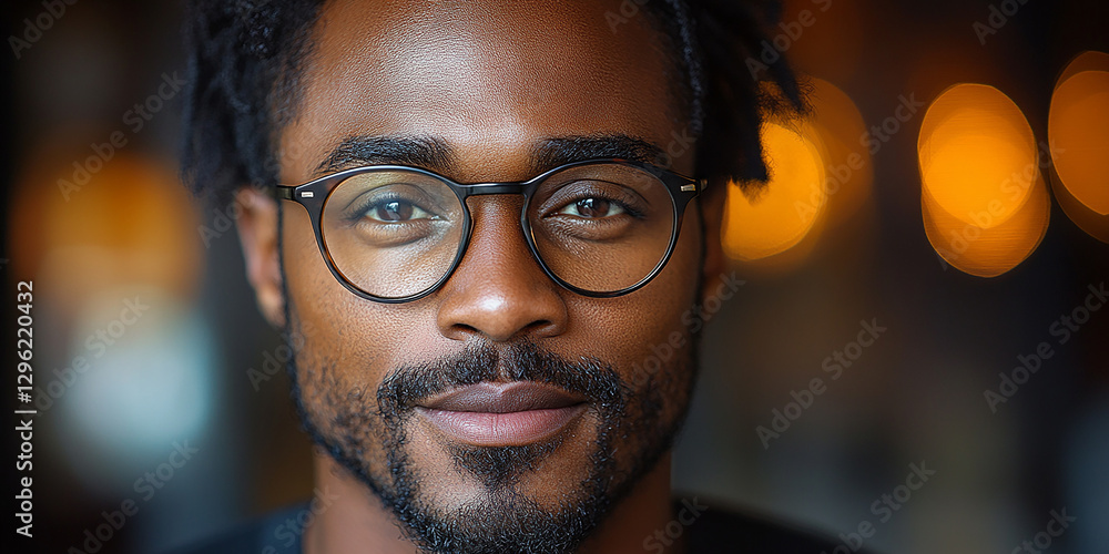 Portrait of an attractive dark-skinned man wearing glasses