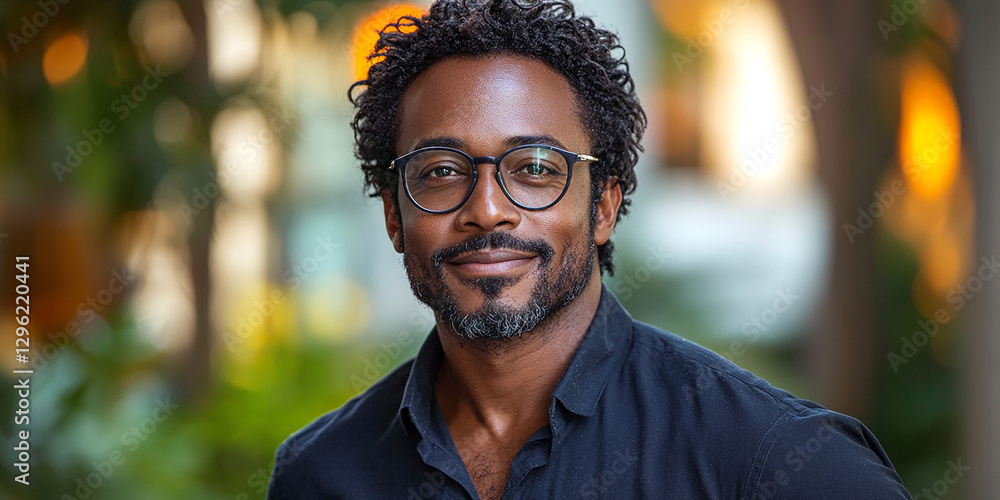 Portrait of an attractive dark-skinned man wearing glasses