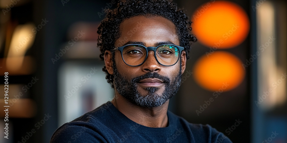 Portrait of an attractive dark-skinned man wearing glasses